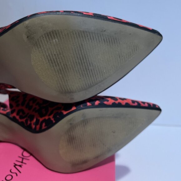 Betsey Johnson Leopard Sling Back Heels Shoes Size 7M Black Red Back Bow Sexy - Picture 9 of 11